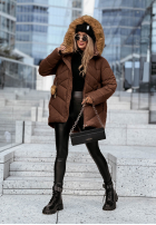 Pikowana kurtka z futerkiem Admiration In Winter czekoladowa