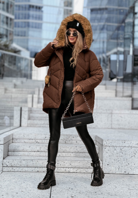 Admiration In Winter quilted fur jacket in chocolate