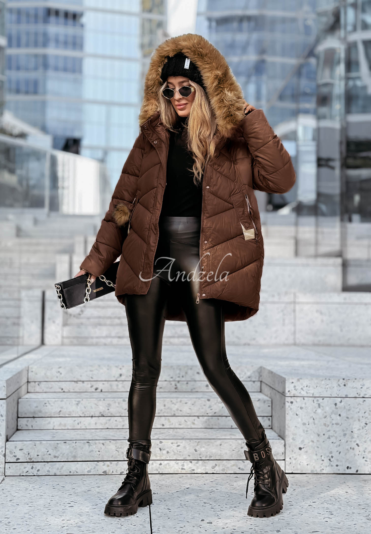 Admiration In Winter quilted fur jacket in chocolate