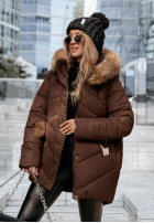 Pikowana kurtka z futerkiem Admiration In Winter czekoladowa