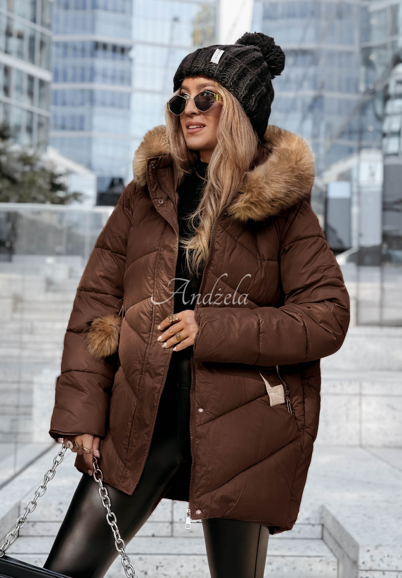 Admiration In Winter quilted fur jacket in chocolate