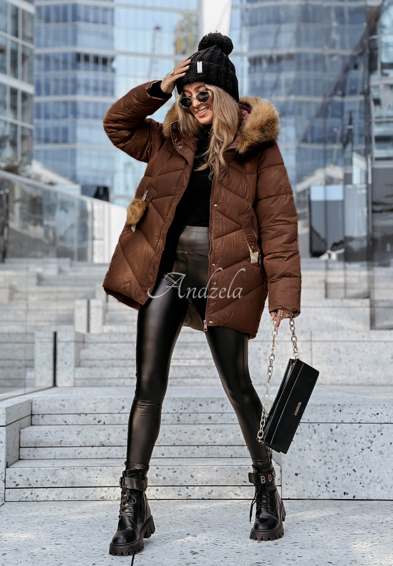 Admiration In Winter quilted fur jacket in chocolate