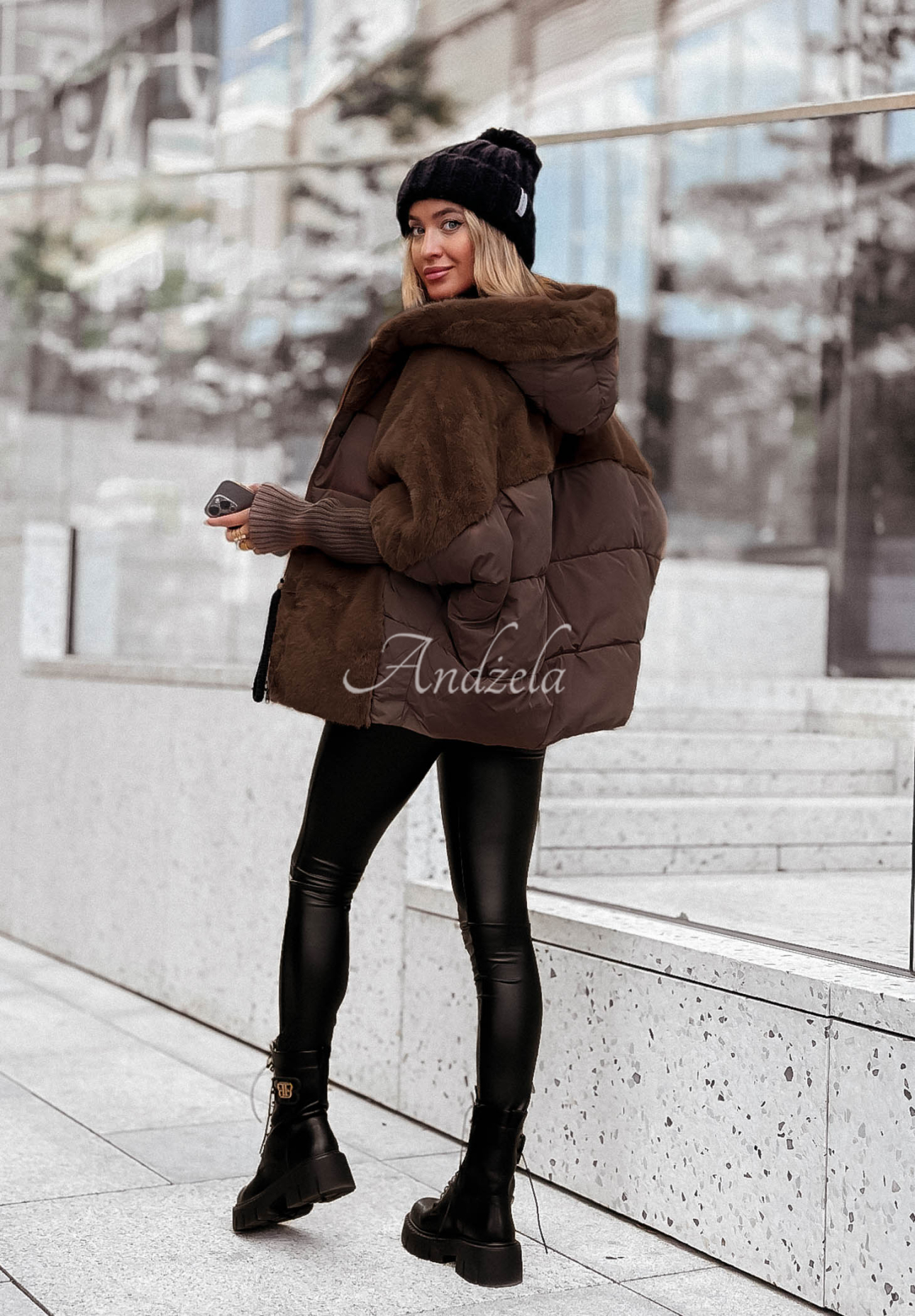 Snow &amp; Pines chocolate quilted fur jacket