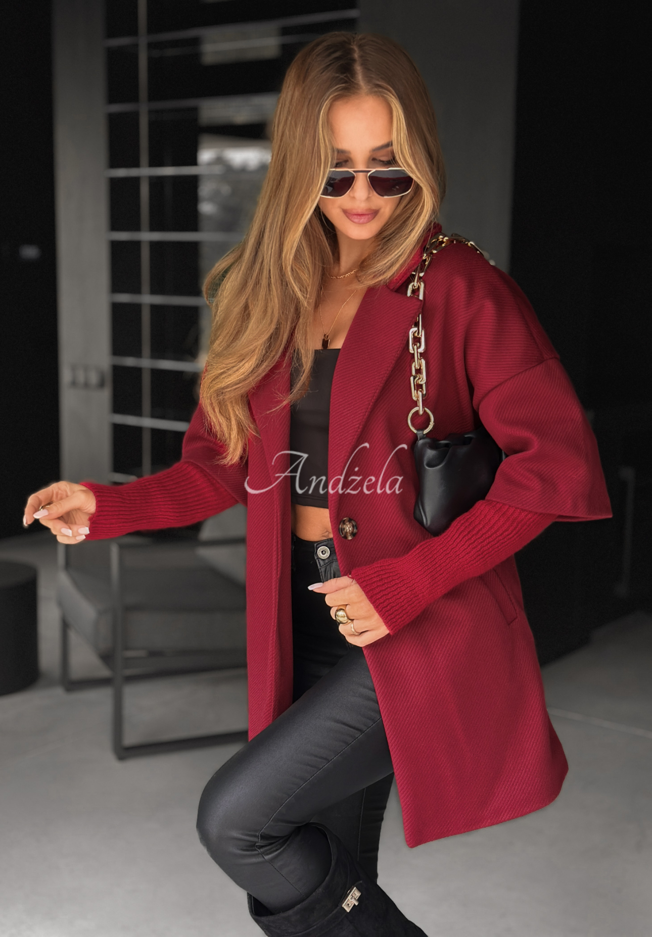 Płaszcz oversize Leaves Of Autumn burgundowy