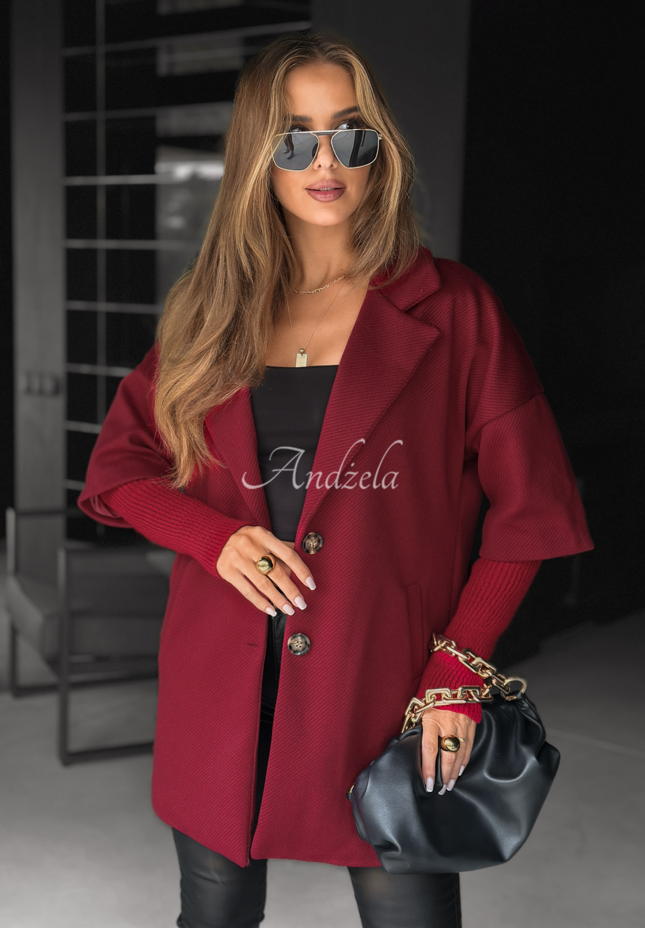 Płaszcz oversize Leaves Of Autumn burgundowy