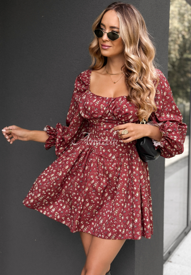 Safari Chic burgundy floral mini dress