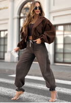 Kurtka bomberka z guzikami Play Your Cards czekoladowa