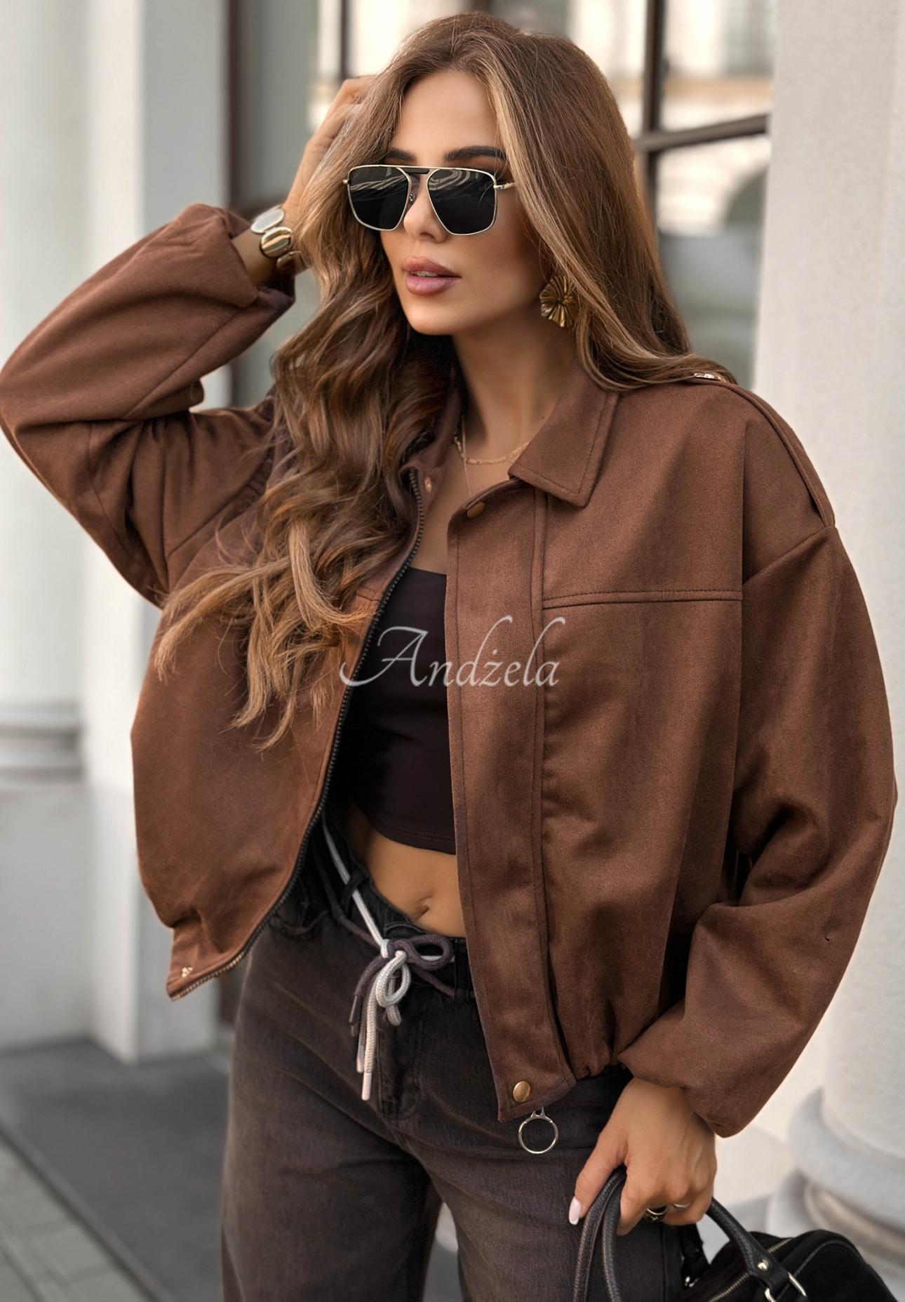 Kurtka zamszowa bomberka Give Me Truth czekoladowa