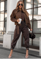 Krótka kurtka z kieszeniami Not Forget czekoladowa