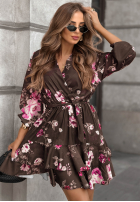 All The Flowers mini floral dress in chocolate