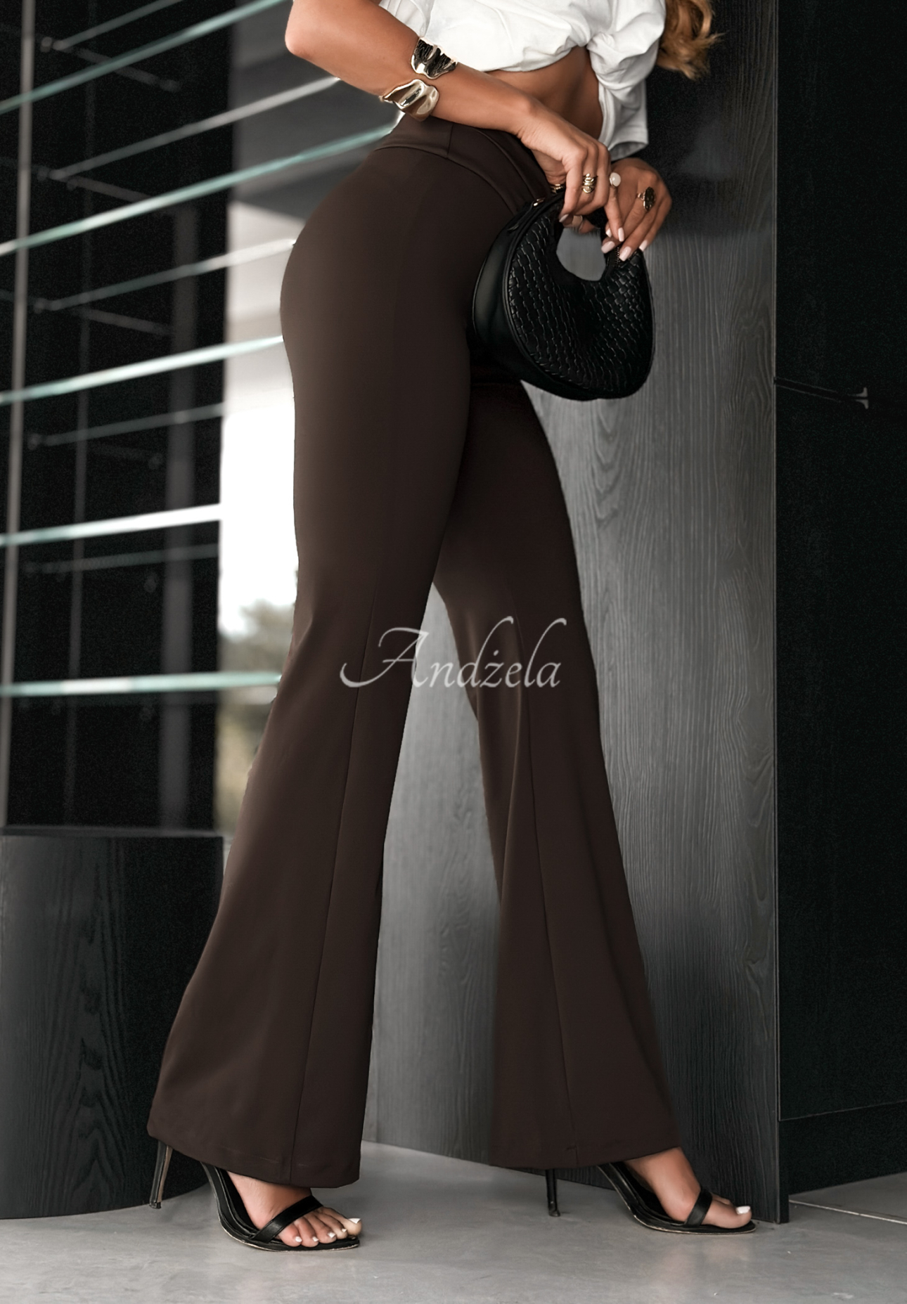 Viscose bell leggings with crinkle Talk With Me chocolate