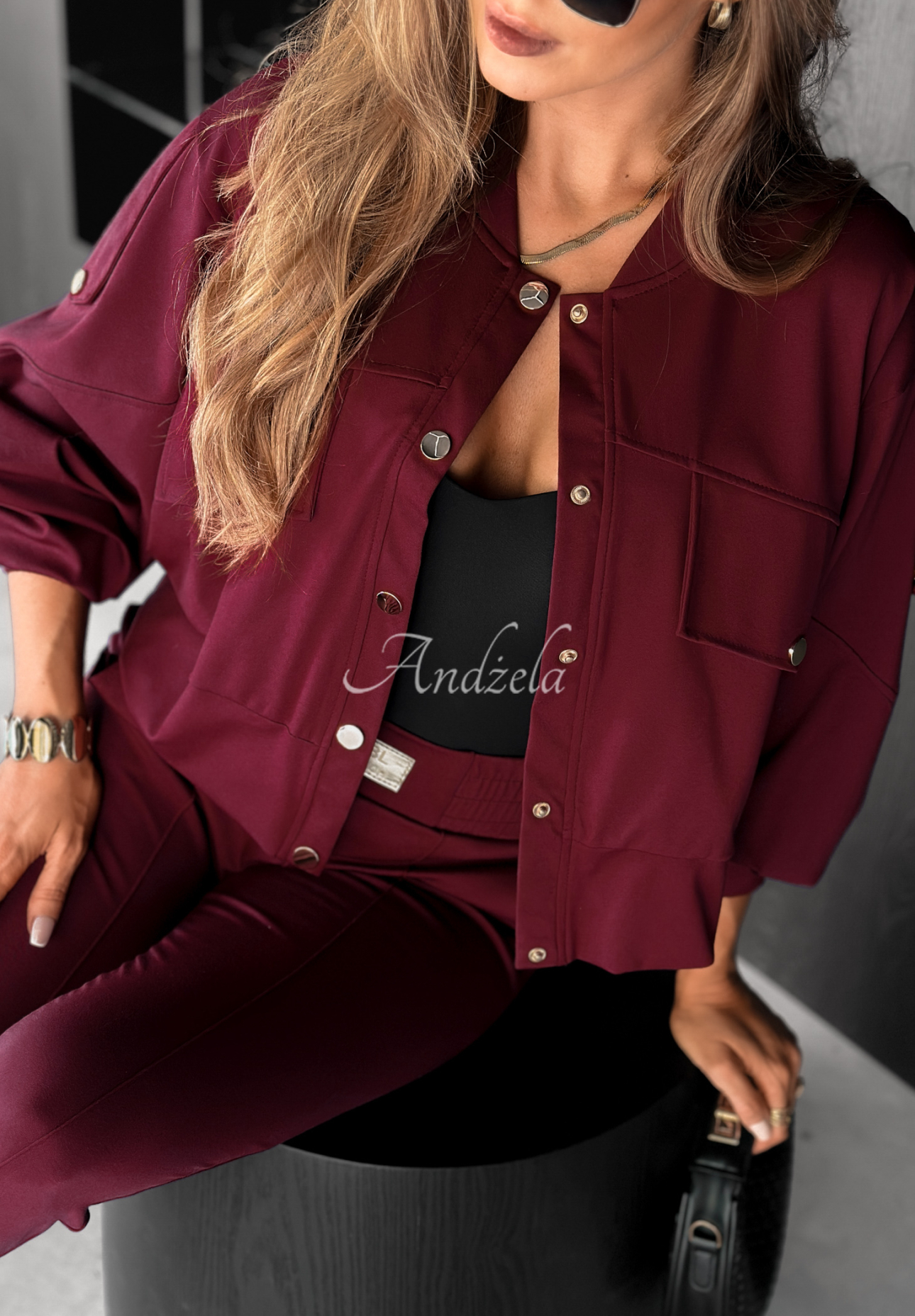 Wiskozowa kurtka Real Success burgundowa