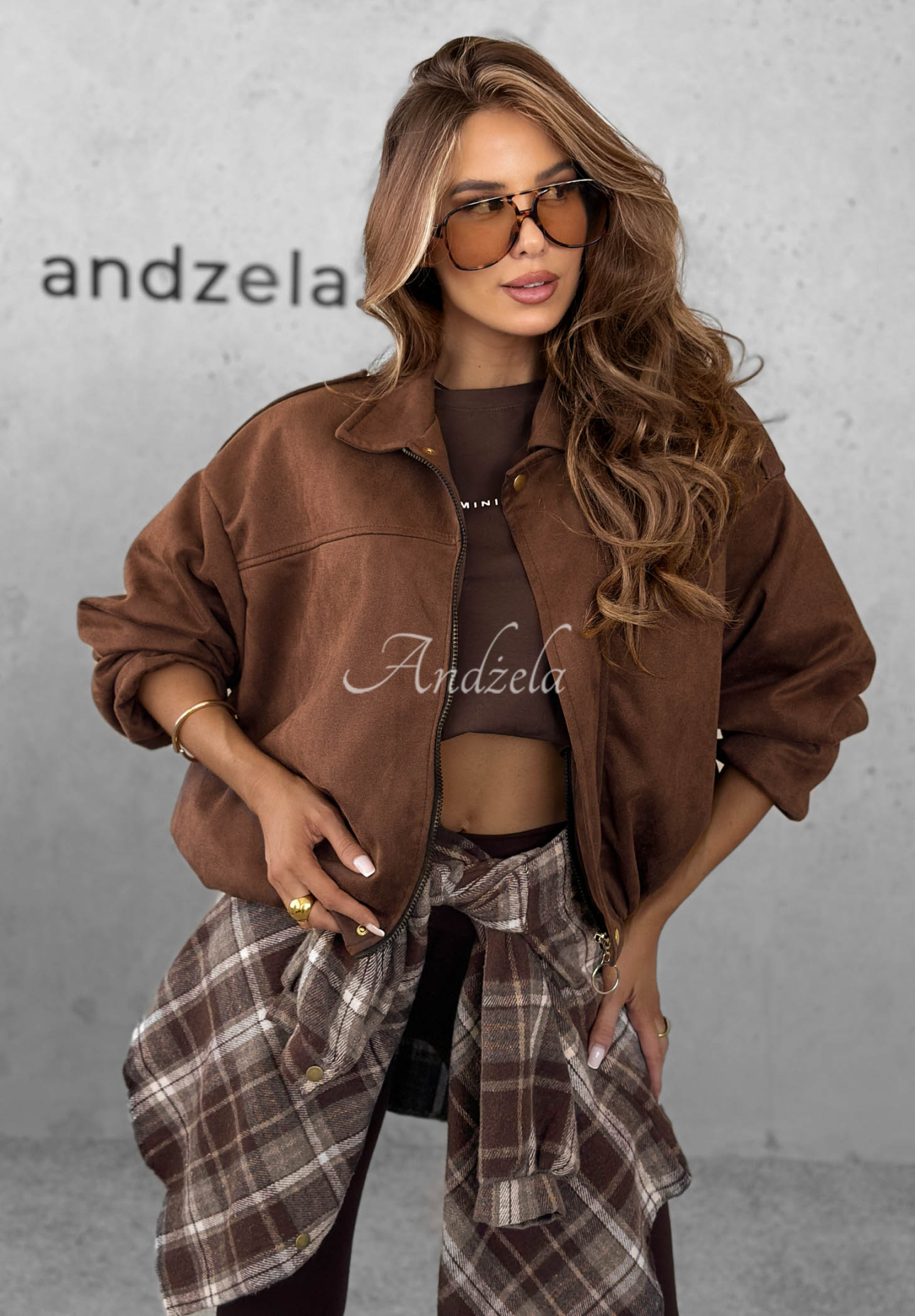 Kurtka zamszowa bomberka Delete That czekoladowa