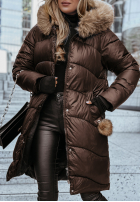 Długa pikowana kurtka z futerkiem Snow Offense czekoladowa II