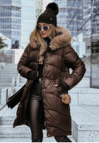 Długa pikowana kurtka z futerkiem Snow Offense czekoladowa II