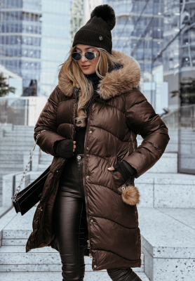 Long quilted jacket with fur Snow Offense chocolate II