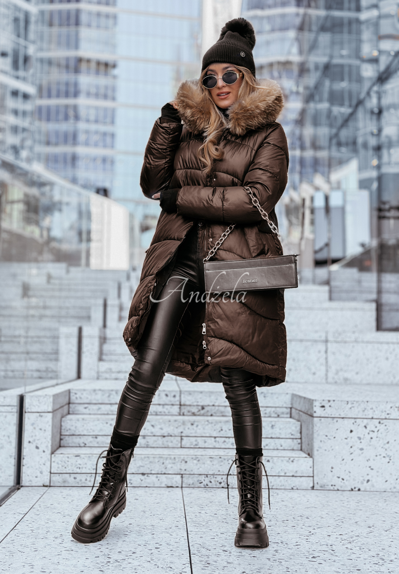 Long quilted jacket with fur Snow Offense chocolate II