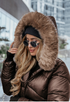 Długa pikowana kurtka z futerkiem Snow Offense czekoladowa II