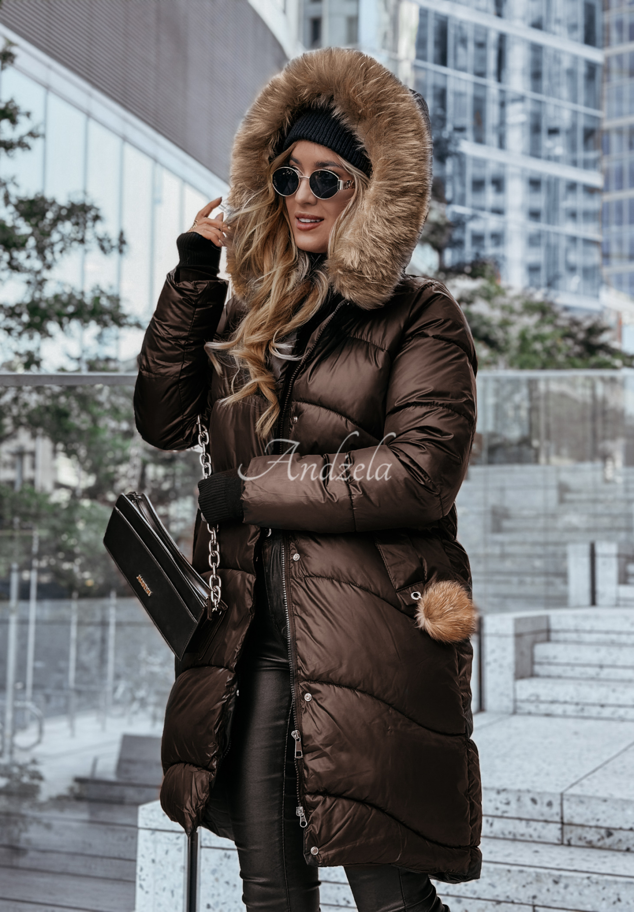 Long quilted jacket with fur Snow Offense chocolate II