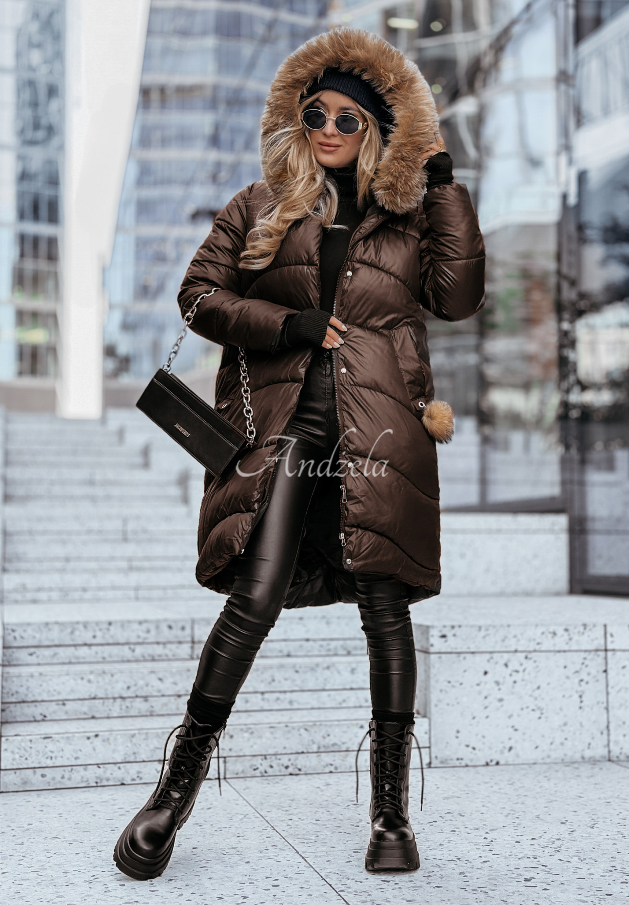 Long quilted jacket with fur Snow Offense chocolate II