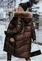 Długa pikowana kurtka z futerkiem Snow Offense czekoladowa II