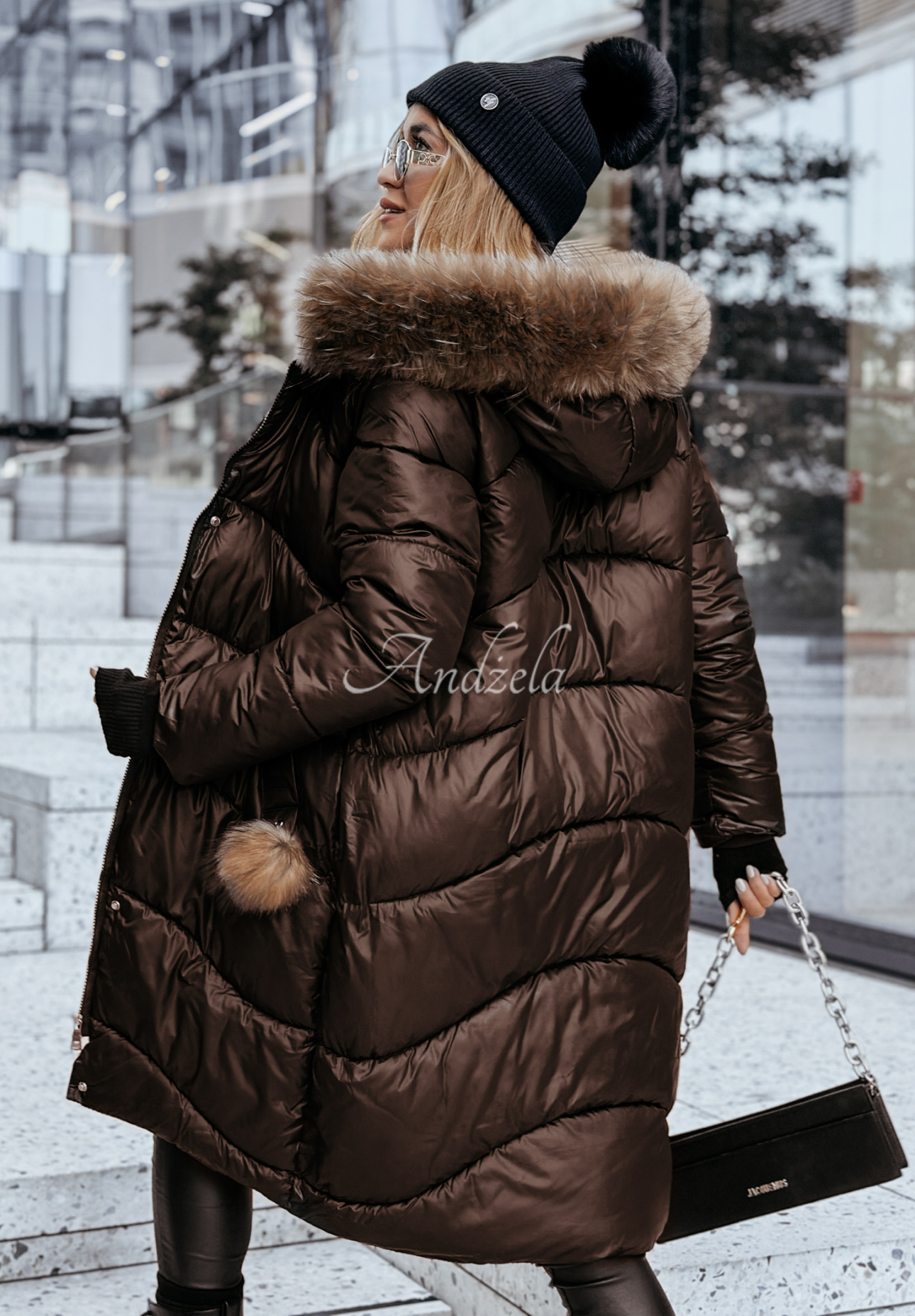 Long quilted jacket with fur Snow Offense chocolate II