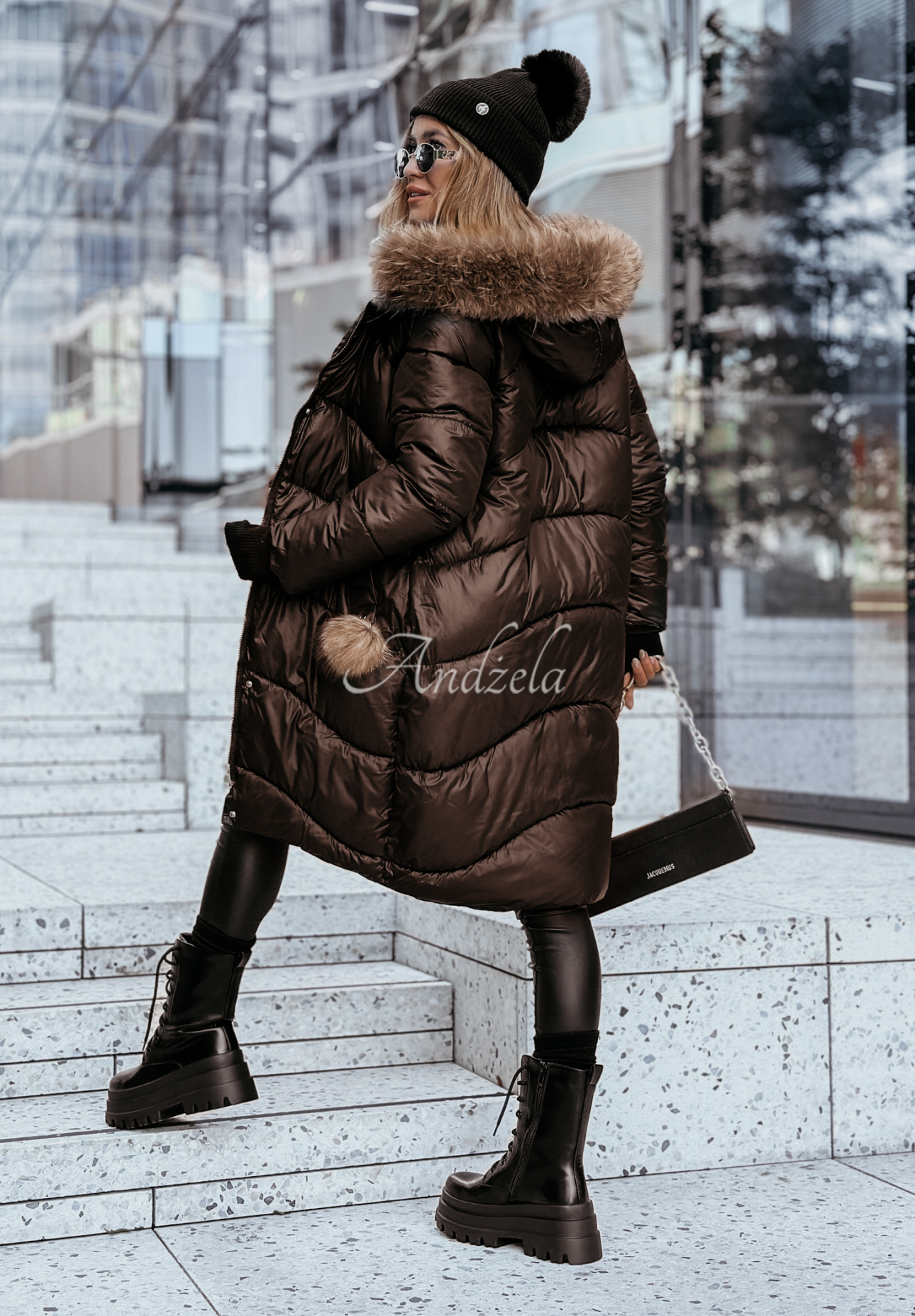 Long quilted jacket with fur Snow Offense chocolate II