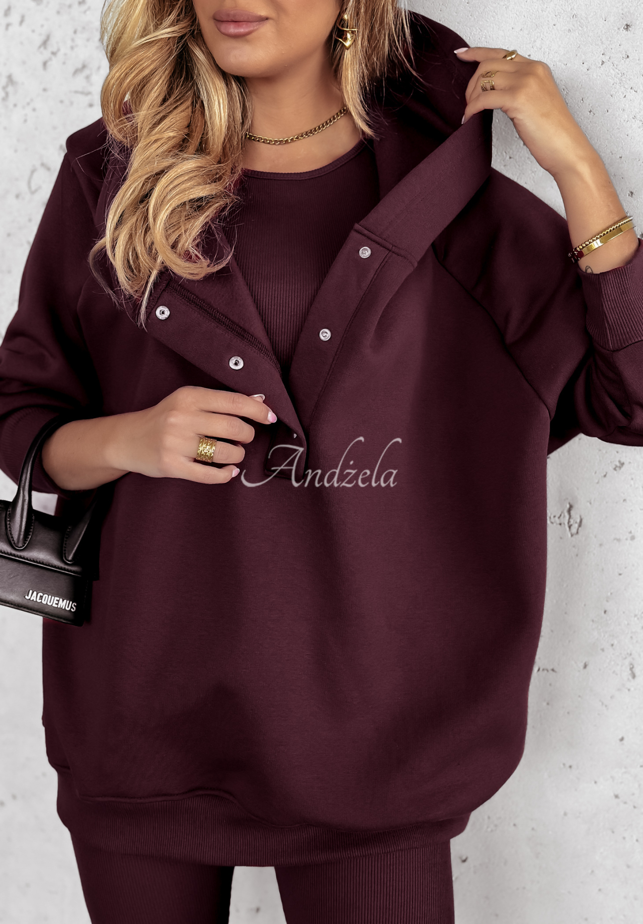 Komplet 3in1 legginsy, top i bluza Super Fit wino