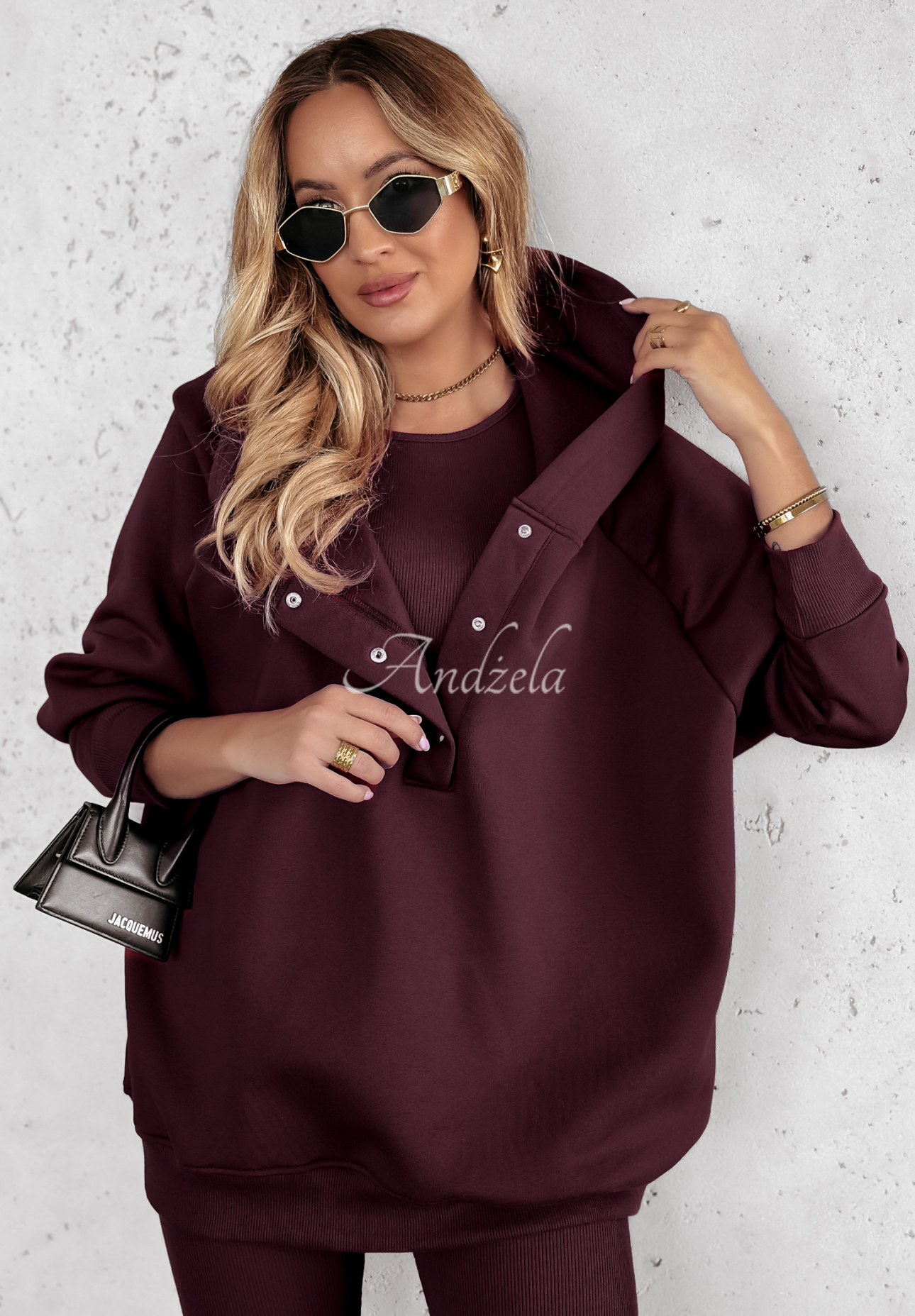 Komplet 3in1 legginsy, top i bluza Super Fit wino