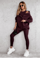 Komplet 3in1 legginsy, top i bluza Super Fit wino