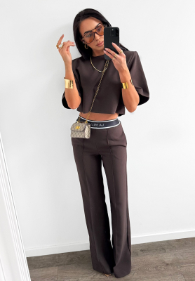 Eleganckie spodnie wide leg La Milla Sunshine Elegance czekoladowe