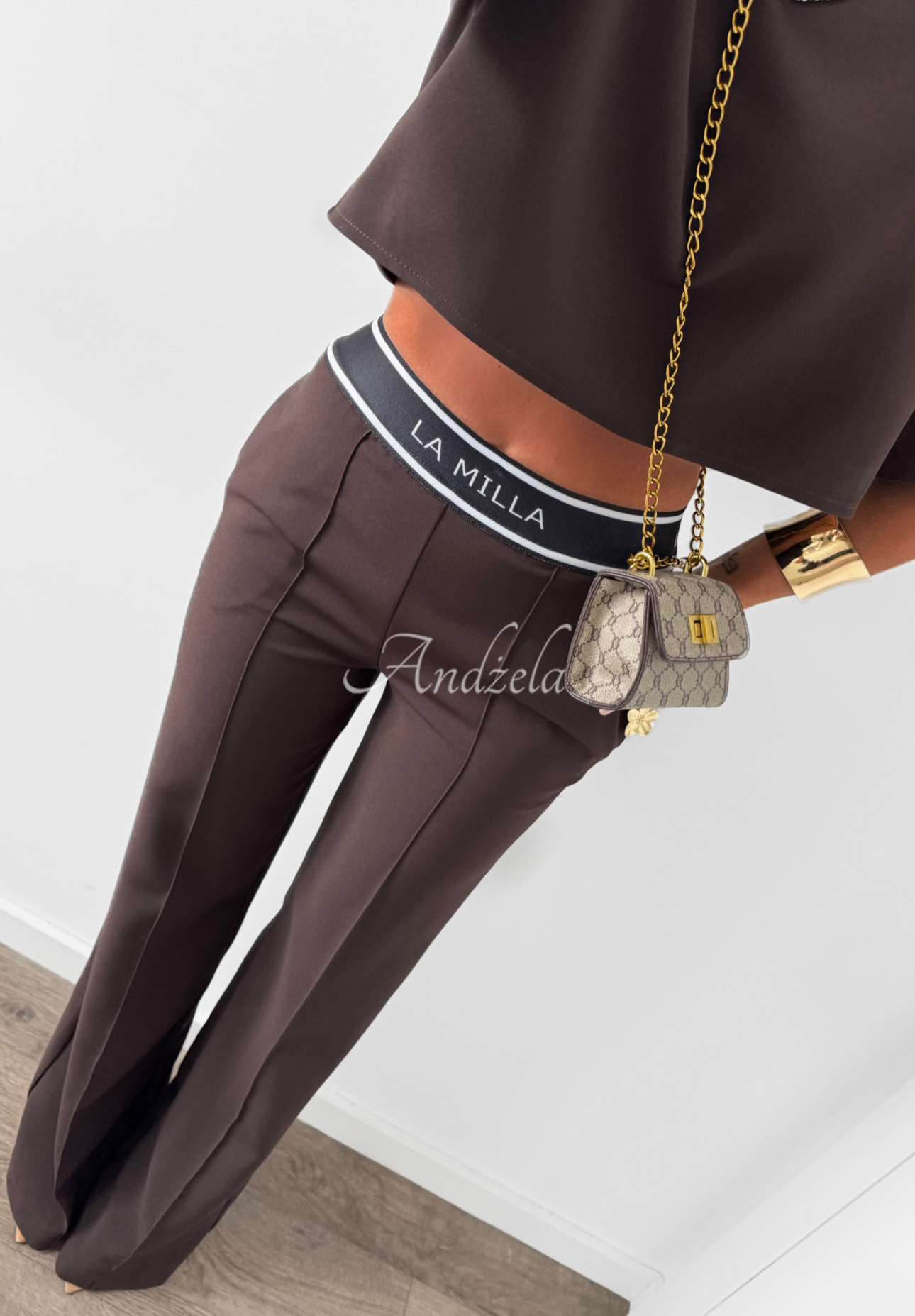 Eleganckie spodnie wide leg La Milla Sunshine Elegance czekoladowe