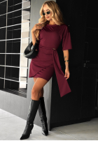 Sukienka mini z szarfą Not Right Now burgundowa