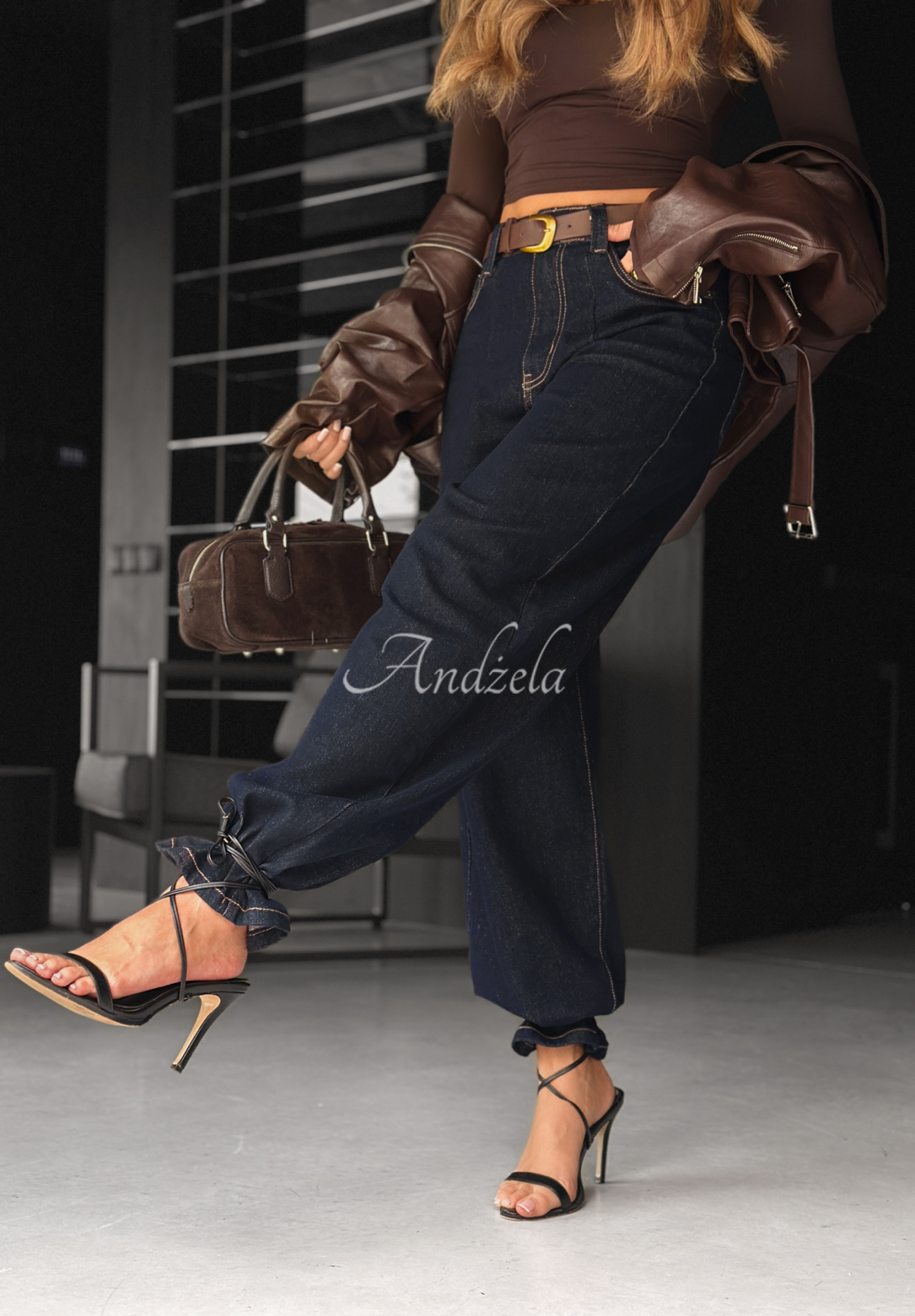 Denim pants with banana belt Pause &amp; Breathe navy blue