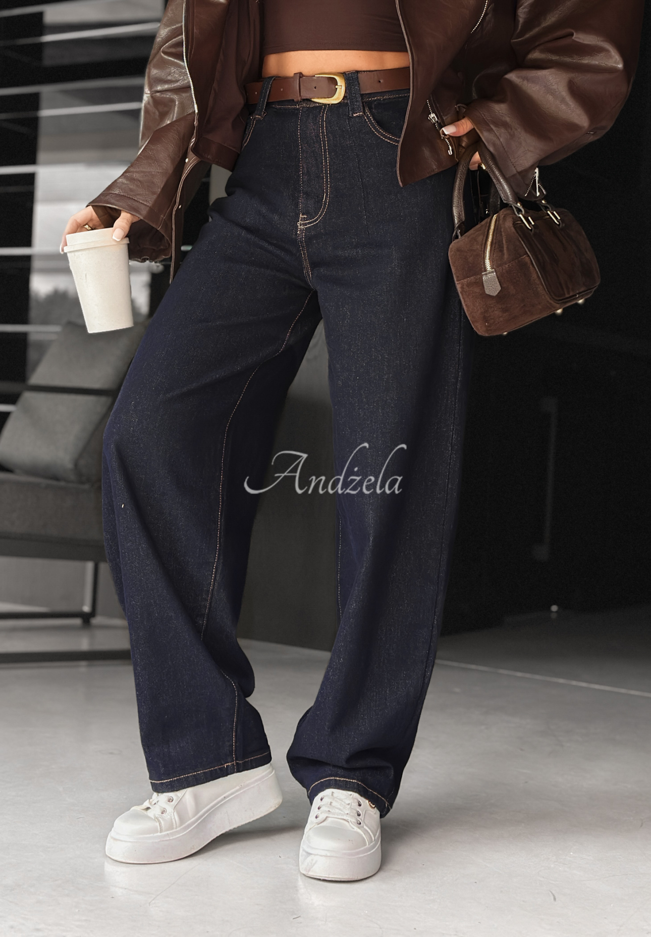 Denim pants with banana belt Pause & Breathe navy blue