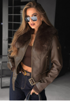 Skórzana kurtka z futerkiem Still Unread czekoladowa