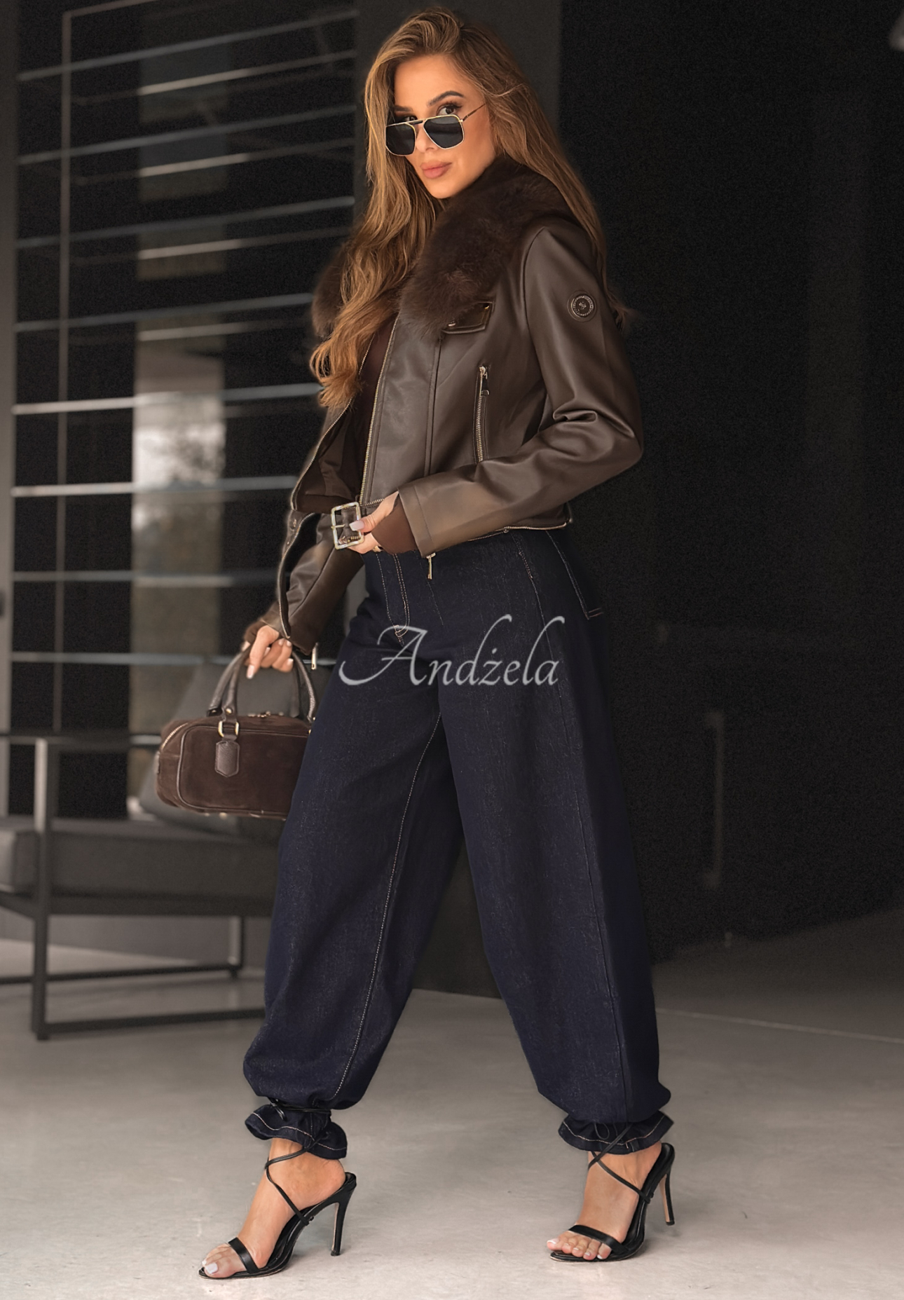 Leather jacket with fur Still Unread chocolate.