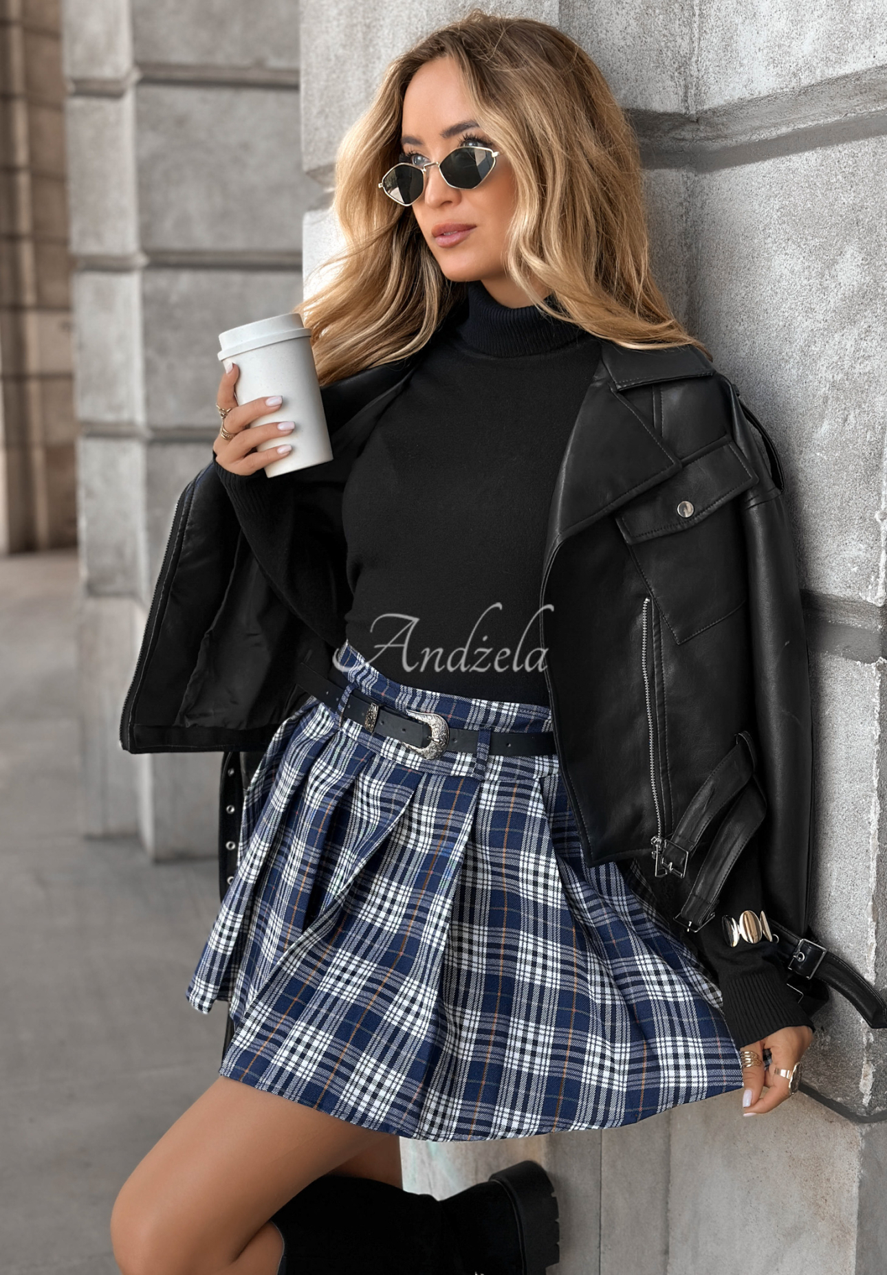 Pleated plaid mini skirt Still Autumn navy blue