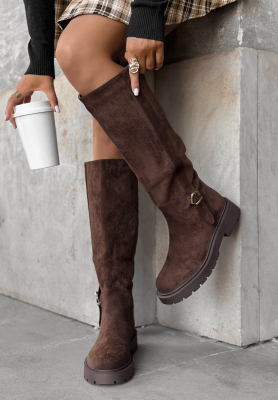 Długie zamszowe kozaki Under Umbrella czekoladowe