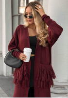 Długi kardigan z frędzlami Find Her Glow burgundowy