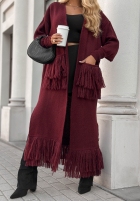 Długi kardigan z frędzlami Find Her Glow burgundowy
