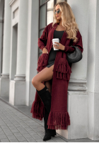 Długi kardigan z frędzlami Find Her Glow burgundowy