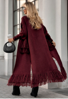 Long cardigan with fringe Find Her Glow burgundy