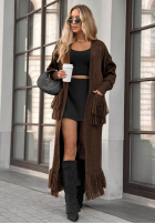 Długi kardigan z frędzlami Find Her Glow czekoladowy