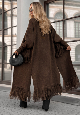 Long cardigan with fringe Find Her Glow chocolate