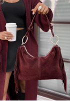 Zamszowa torebka z frędzlami Story Deleted burgundowa