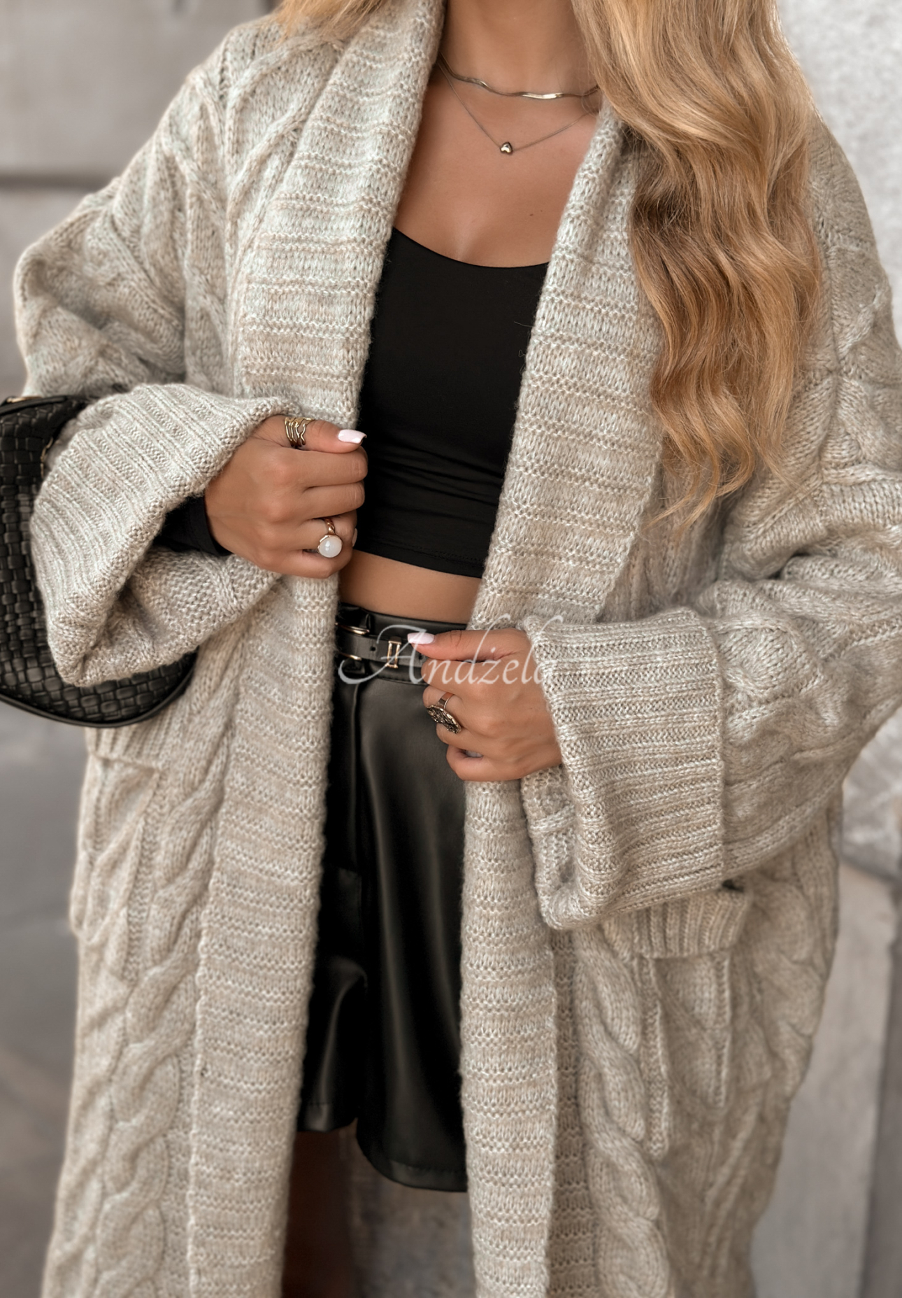 Long plaid cardigan Only Forward beige