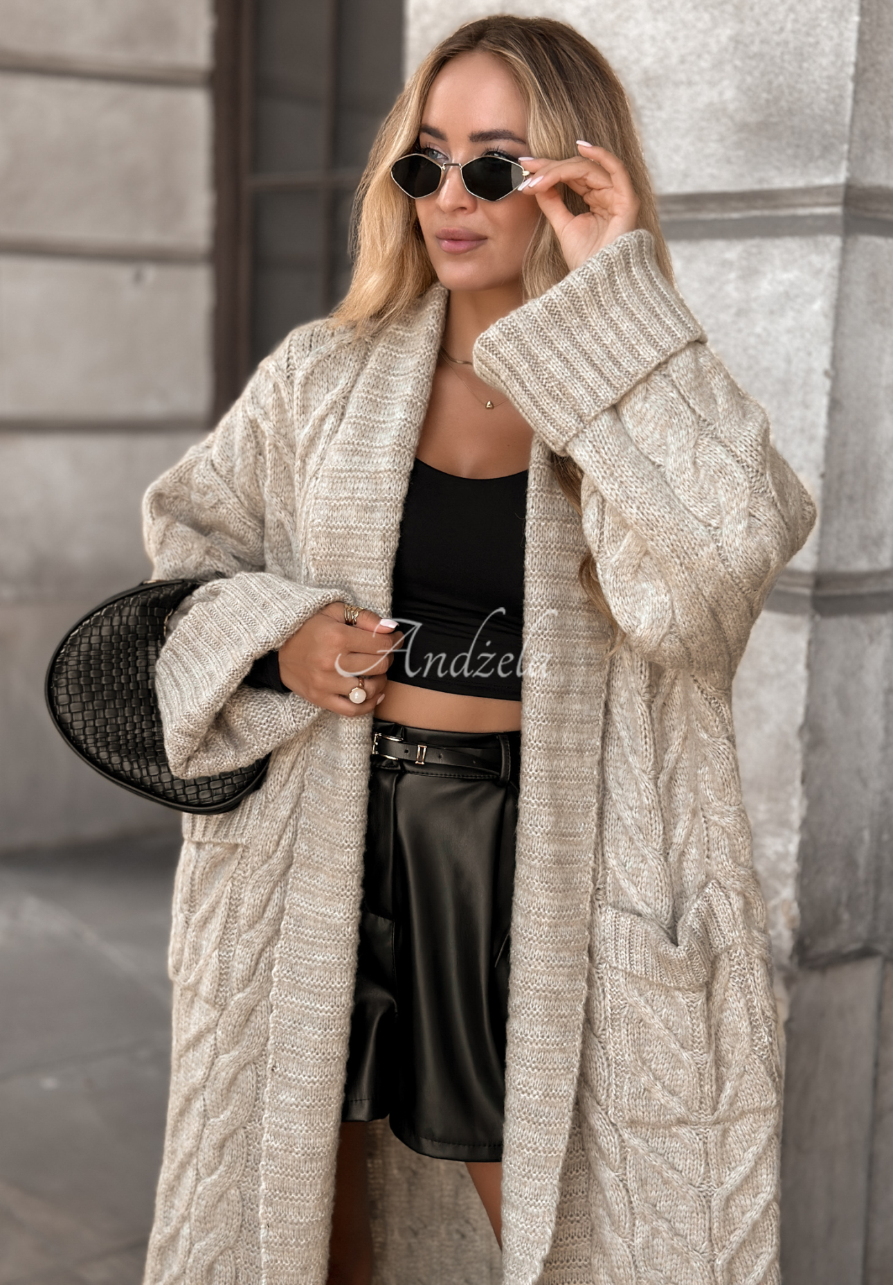 Long plaid cardigan Only Forward beige
