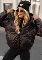 Pikowana kurtka z kapturem Too Late Now czekoladowa