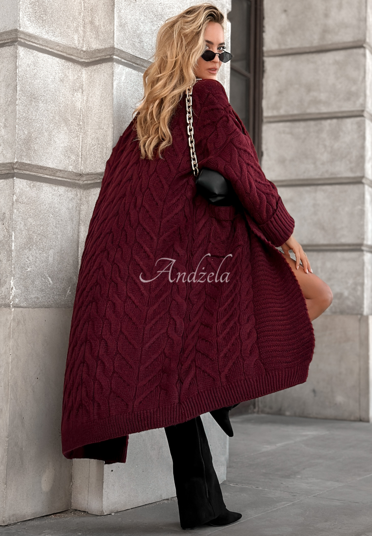 Long plaid cardigan Only Forward burgundy